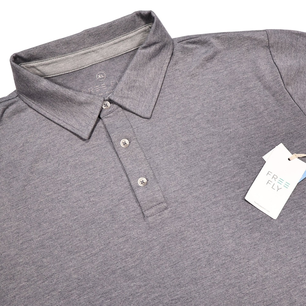 NWT FREE FLY Men's XL Heather Blue Dusk Grey Bamboo Flex Performance Polo Shirt